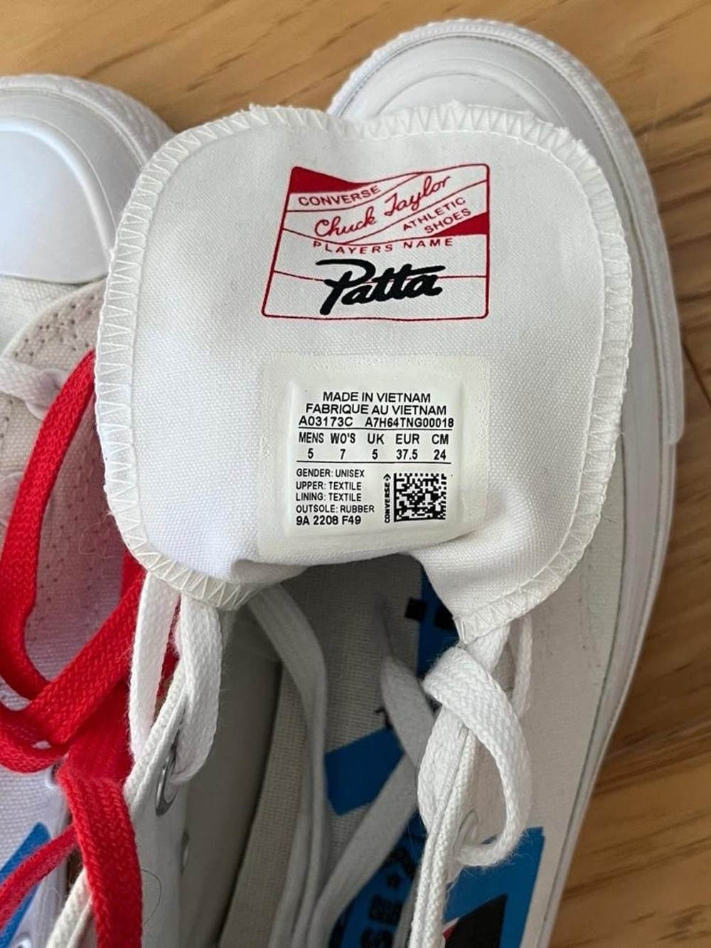 Converse Chuck Taylor x Patta White High-Top Sneakers with Red & Blue Accents - Picture 6 of 8